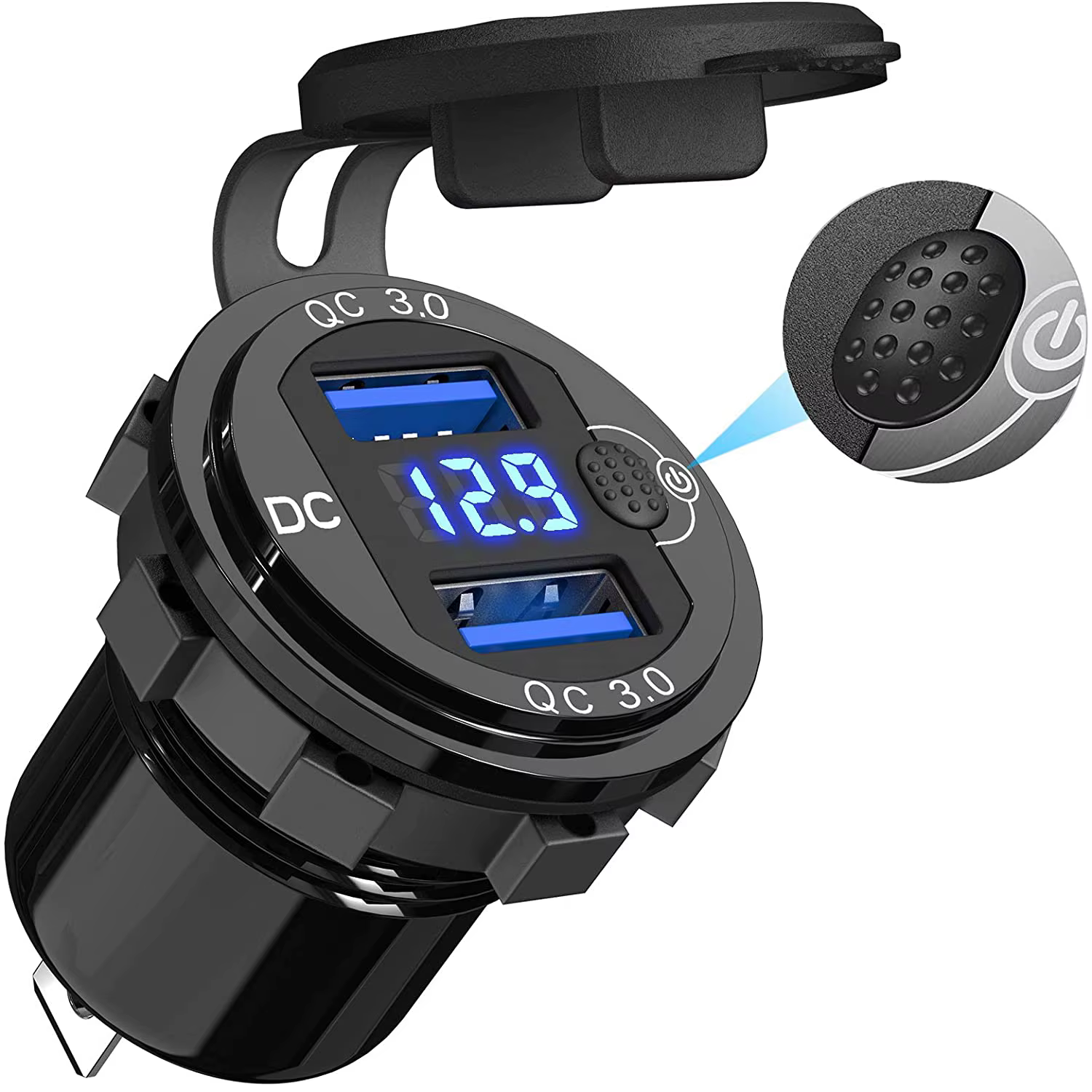 Adaptateur de chargeur automatique QC3.0 36W étanche avec interrupteur de voltmètre, prise de charge