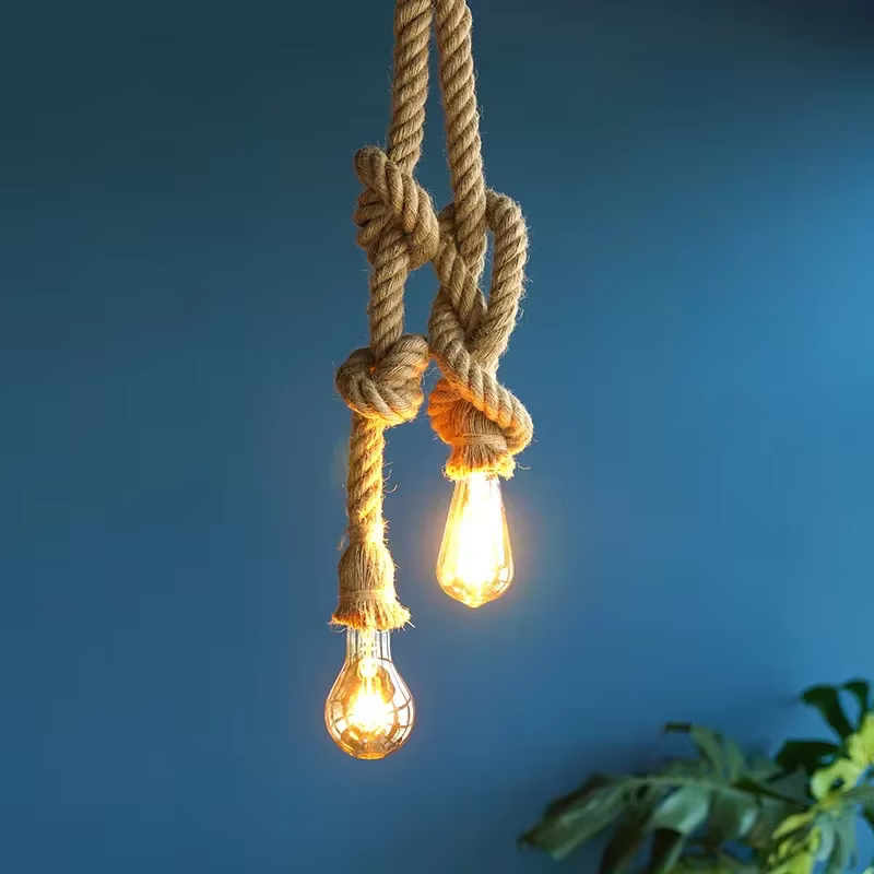 Vintage Sisal chanvre corde cravate suspension lampe suspendue plafonnier Lustre rétro Lustre Loft c