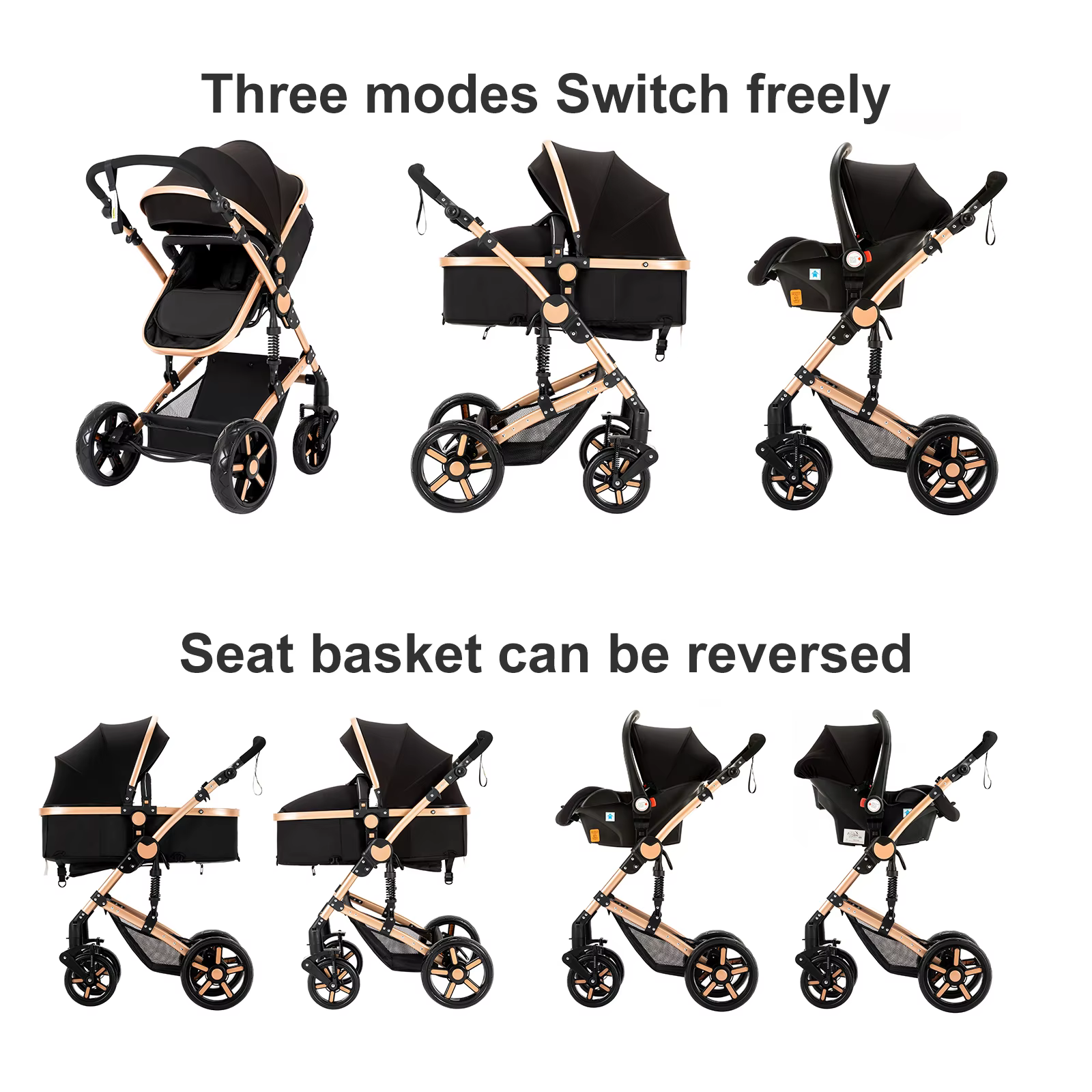Poussette système de voyage pour bébé avec couffin, siège auto et cadre léger – Pliage à une seule t