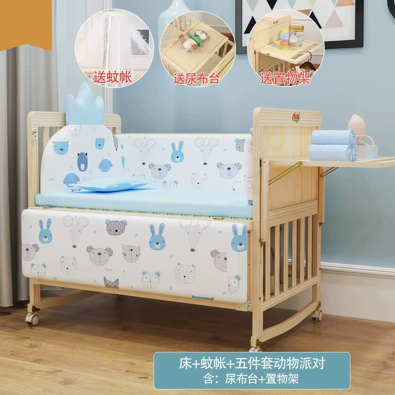 Berceau intelligent réglable en 3 étapes sur roulettes – Convertit vers le lit à bascule et le lit, 