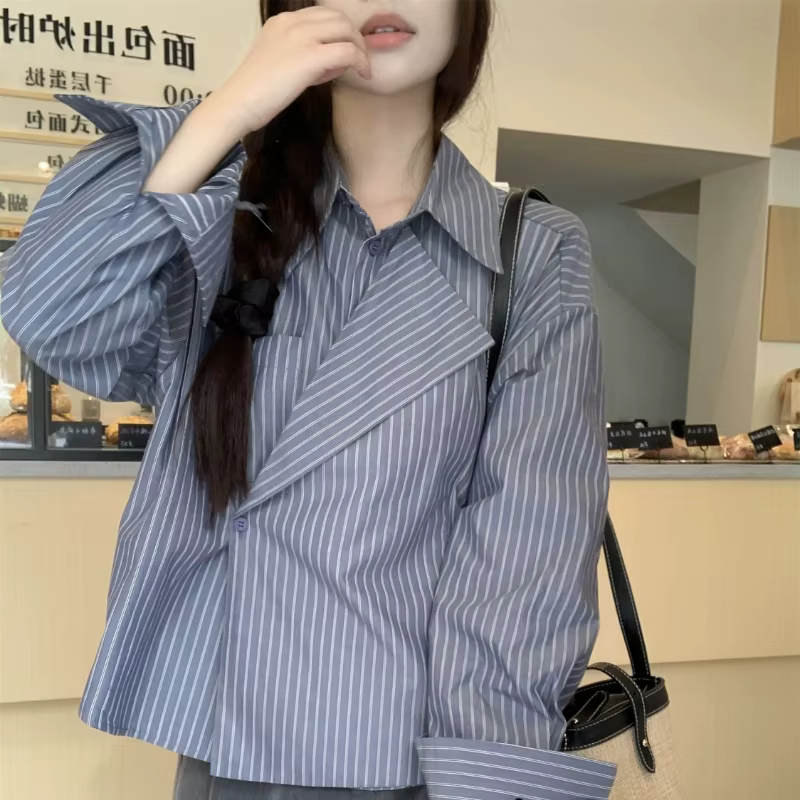Chemises de loisirs rayées pour femmes, style coréen, décontracté, rajeunissant, délicat, confortabl