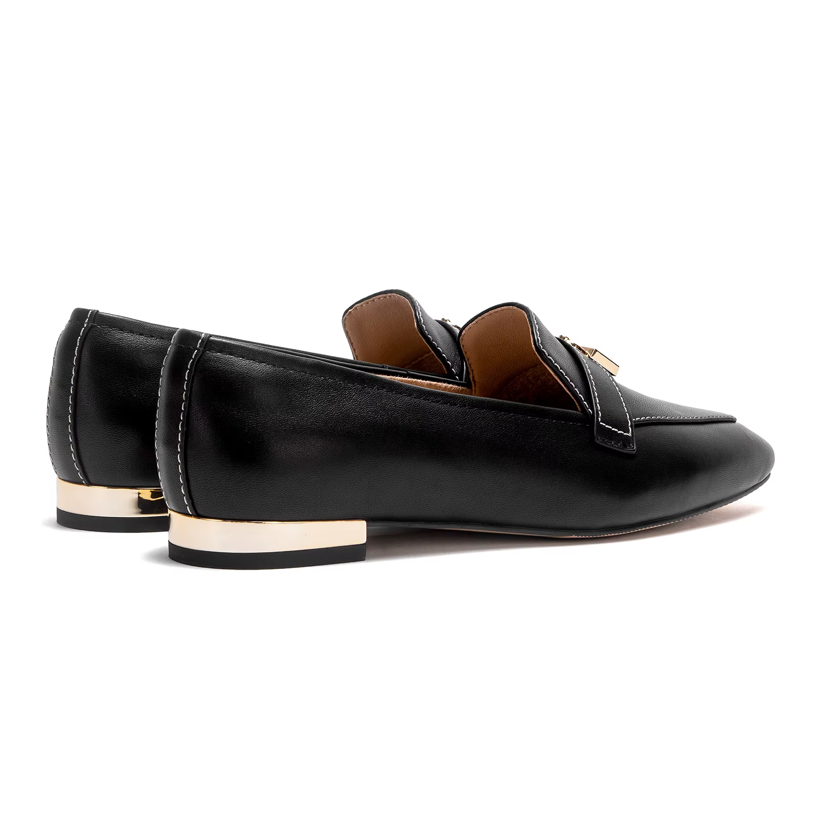 Mocassins en cuir pour femmes avec détail de verrouillage doré, bout carré, talon bas, chaussures de