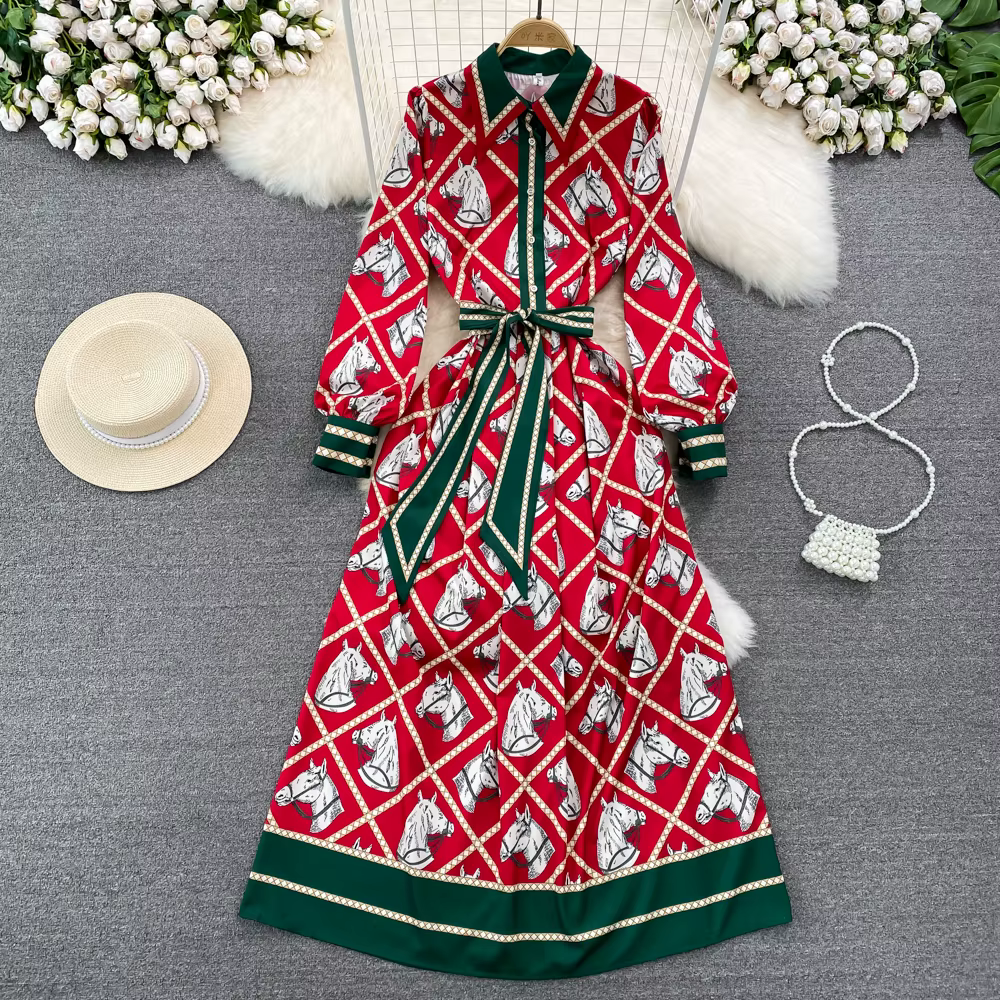 Banulin – robe longue à manches longues et col rabattu pour femme, chemise avec ceinture et nœud pap