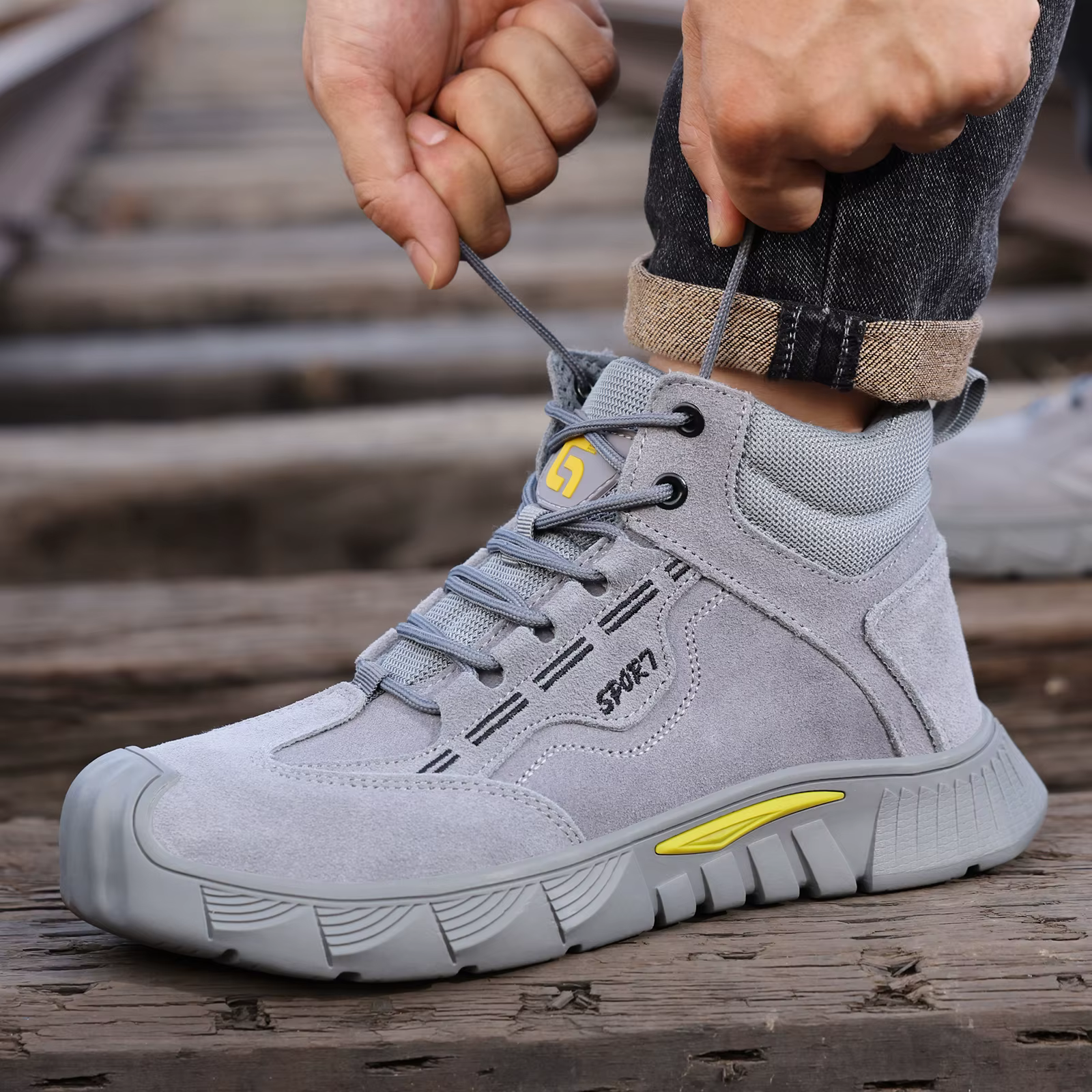 Chaussures de travail anti-choc et anti-perforation pour hommes GUYISA avec semelles en caoutchouc
