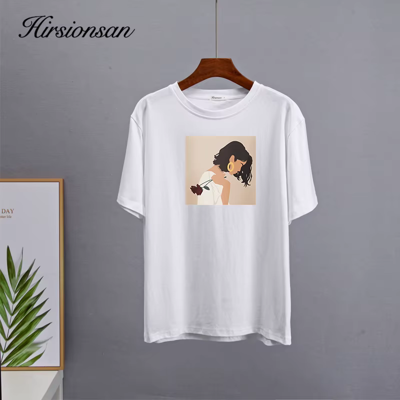 Hirsionsan – t-shirt imprimé peinture Harajuku pour femmes, surdimensionné, élégant, en coton, à man