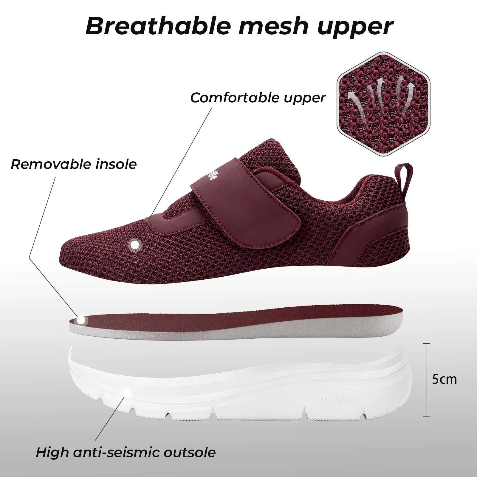 FitVille chaussures pour femmes chaussures larges pour diabète sangle réglable pour pieds gonflés sa