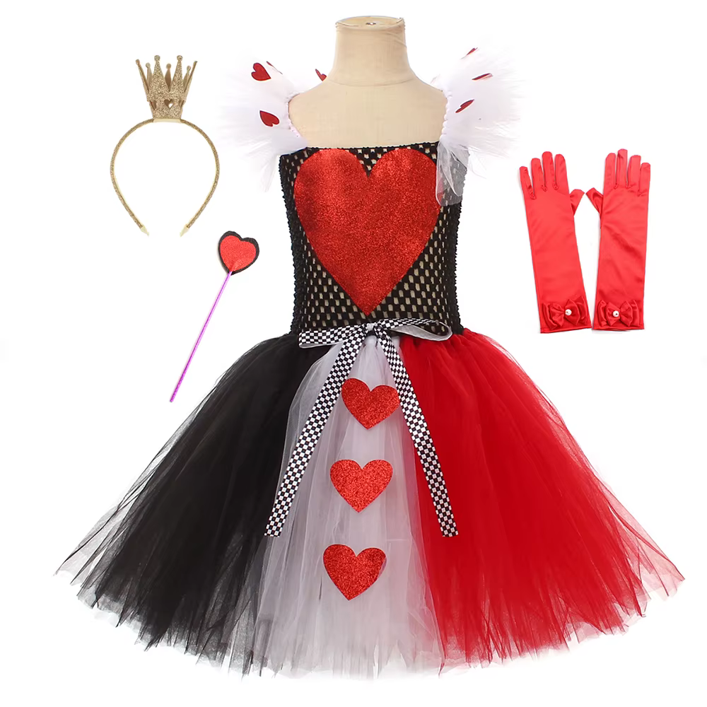 Costume Tutu reine de cœur pour filles, robe fantaisie Alice au pays des merveilles, tenue de carnav