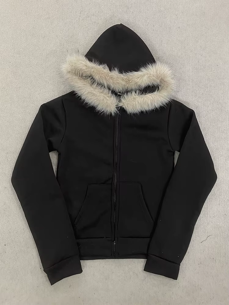 Y2K – sweat à capuche gothique Harajuku pour femmes, Sexy, Slim, Chic, col en fourrure en daim, lett