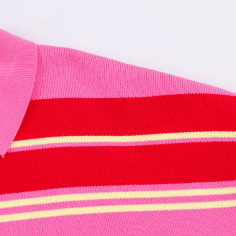 Pull en maille rayé rose et rouge - Haut ample à col rabattu et manches longues pour femme, tenue dé