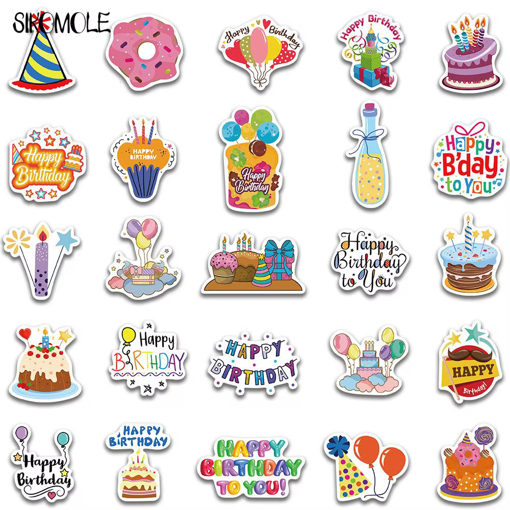 10/30/50pcs Dessin animé Mignon Joyeux anniversaire! Graffiti autocollants Kawaii jouet bricolage en