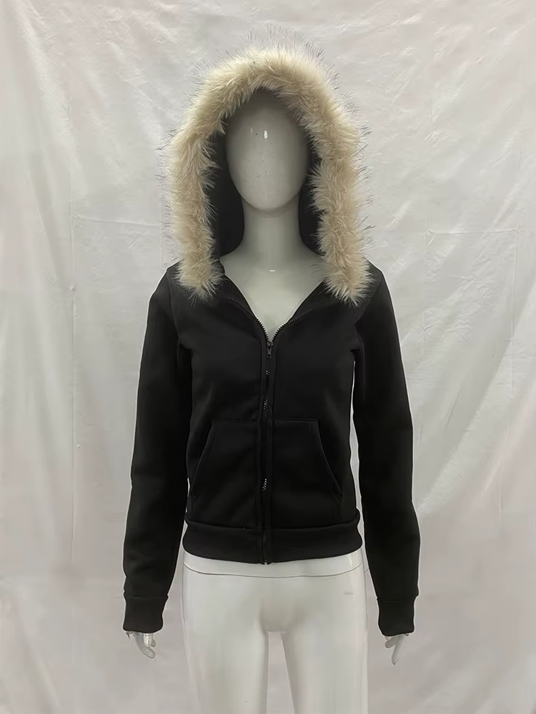 Y2K – sweat à capuche gothique Harajuku pour femmes, Sexy, Slim, Chic, col en fourrure en daim, lett