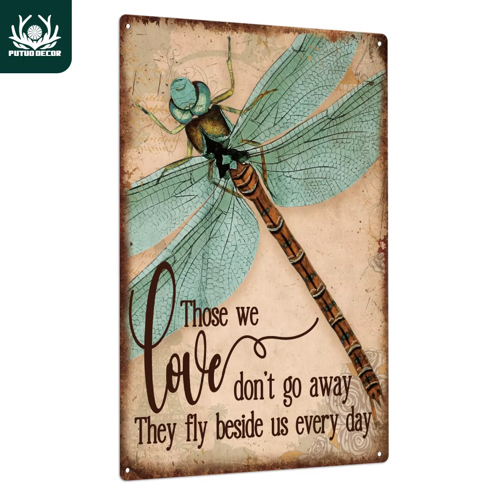 Putuo Decor-Affiche d'art mural en métal libellule, citation de motivation vintage, 18 plaques, Hiph