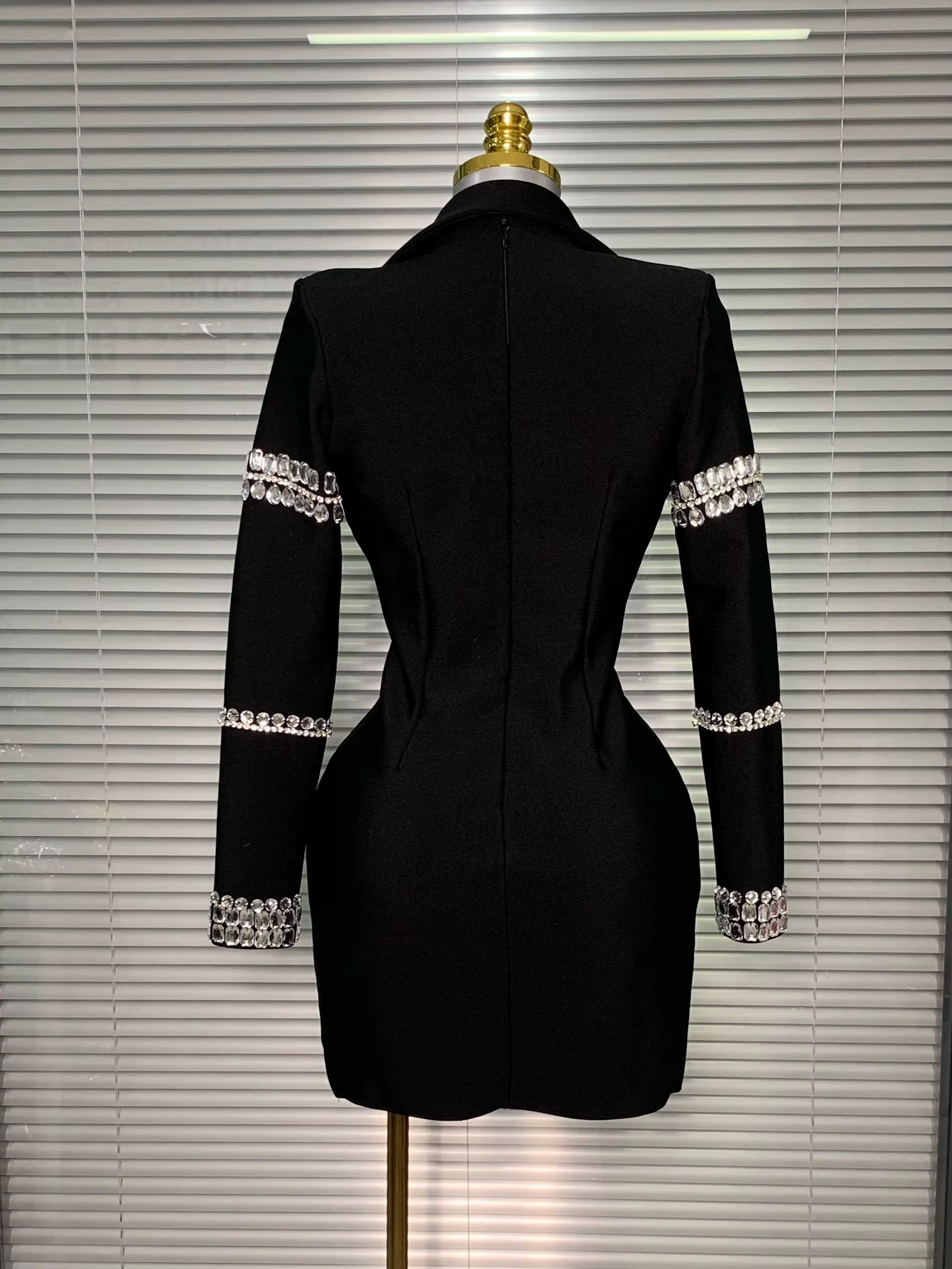 Robe à bandes pour femmes, flambant neuf, Sexy, décolleté en V profond, manches longues, Blazer perl