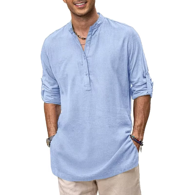 Chemise Henley en coton surdimensionnée pour homme, décontractée, légère, à manches longues, élégant