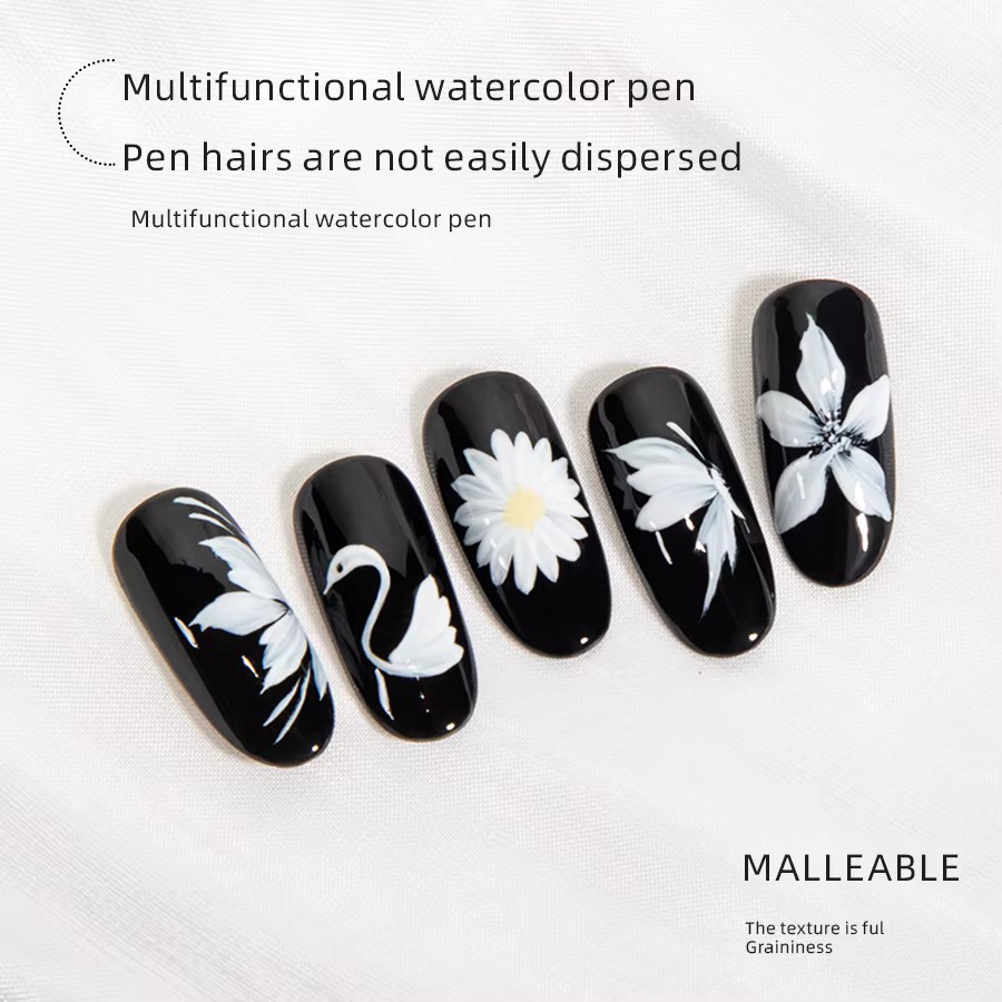 RS Nail Art peinture pinceau lignes acryliques stylo rayures grille fleur papillon dessin aquarelle 