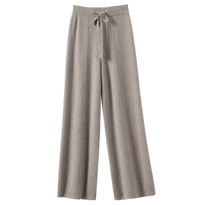 Pantalon taille haute en tricot chaud pour femmes, jambes droites à jambes larges, pantalon ample de
