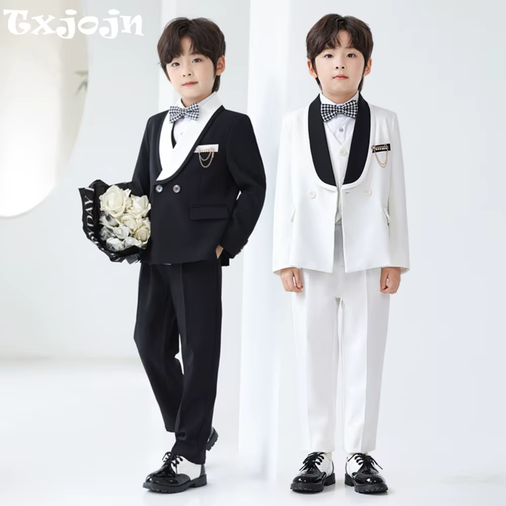 Beau smoking intelligent à revers pour enfants, 5 pièces, tenue de porteur d'anneau de mariage, ense