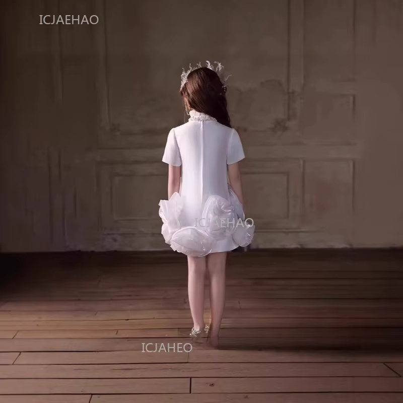 Robe de soirée blanche pour enfants, filles, princesse, pour récital de piano, robe de cérémonie, te