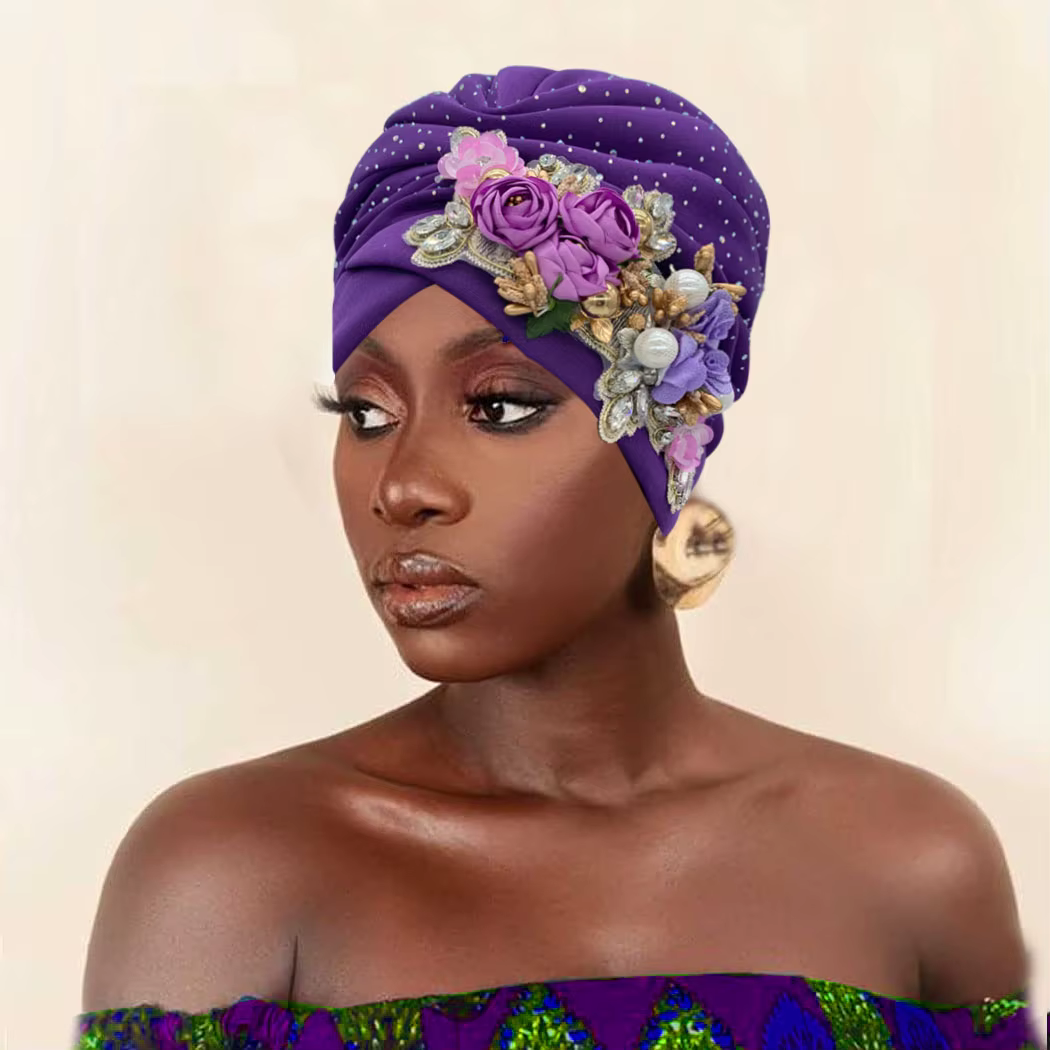 Nouveau Turban Africain Scintillant pour Femme, Coiffe de Fête, Foulard Musulman, Bonnet, Chapeau 20