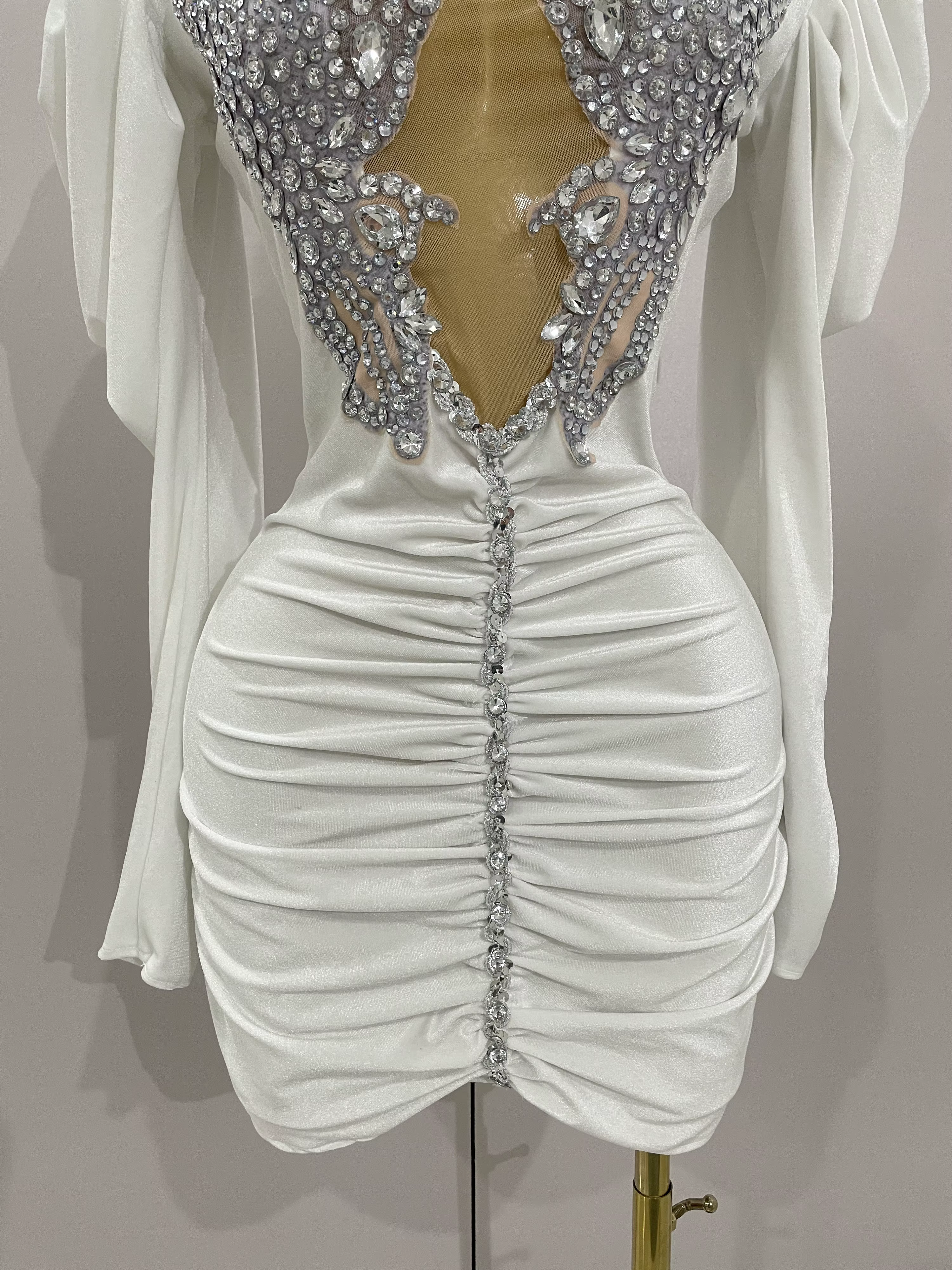 Robe courte de luxe en velours blanc pour femmes, cristaux scintillants, maille Sexy, élégante, robe