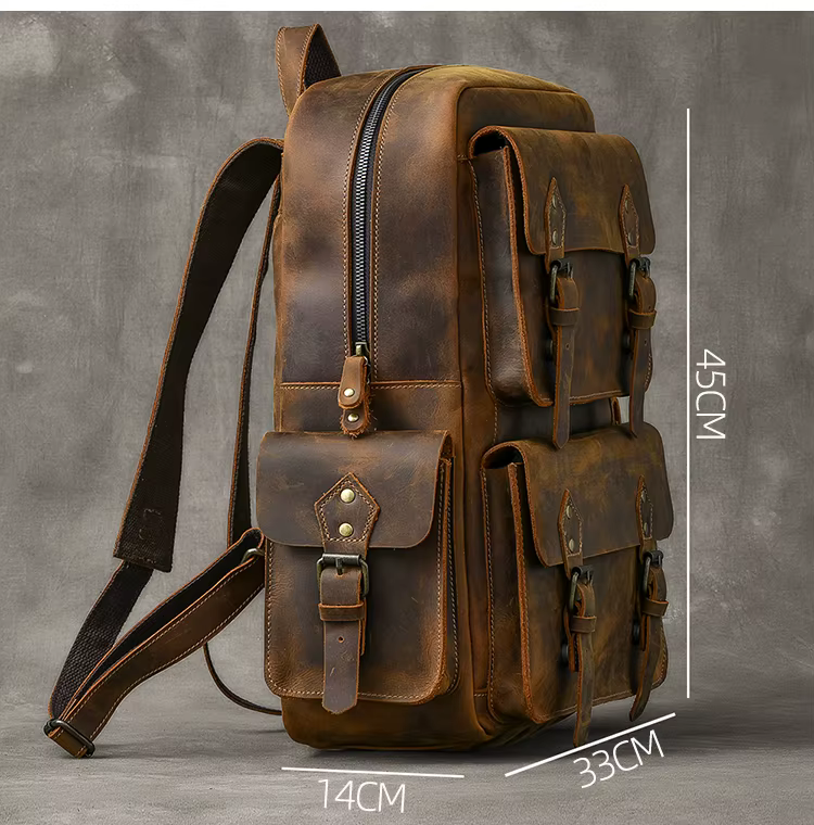 Vintage Crazy Horse sac à dos en cuir véritable hommes sac à dos en peau de vache randonnée sac à do