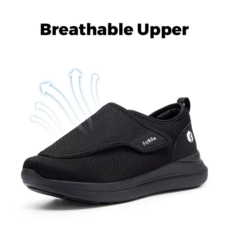 FitVille Extra Large 2E Hommes Chaussures Diabétiques Pour Les Personnes Âgées Orthopédie Pieds Gonf