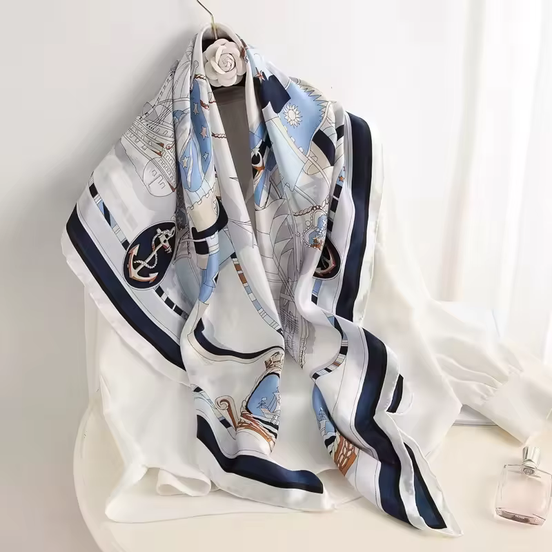 Foulard carré en soie pour femme 90x90cm, grande écharpe de luxe de marque, bandana imprimé, bandeau