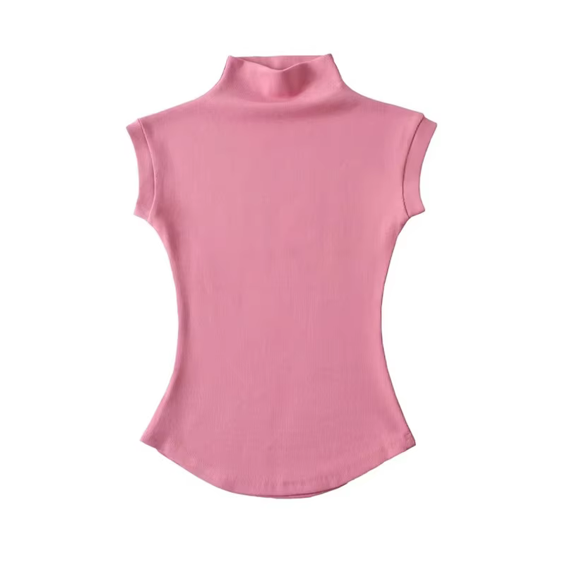 Femmes été Sexy col roulé sans manches T-Shirts hauts solide coupe ajustée pulls t-shirts décontract