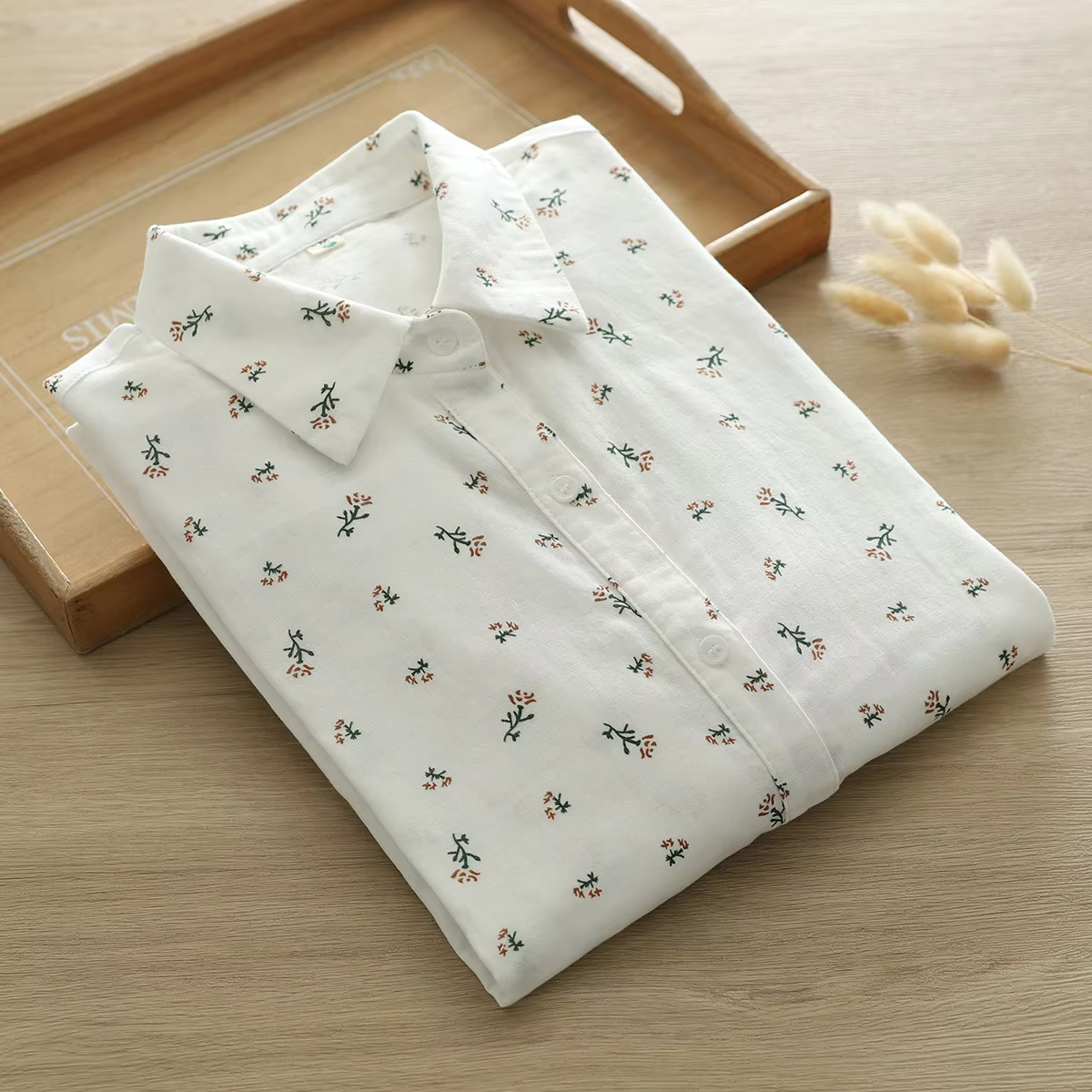 Chemisier en fil de coton 100% pour femme, style Mori Girl japonais, imprimé, chemises blanches à ma