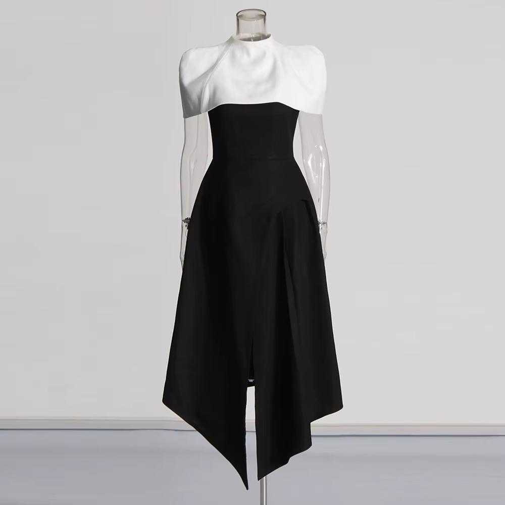 TWOTWINSTYLE détachable cape robes élégantes pour les femmes col carré sans manches taille haute hit