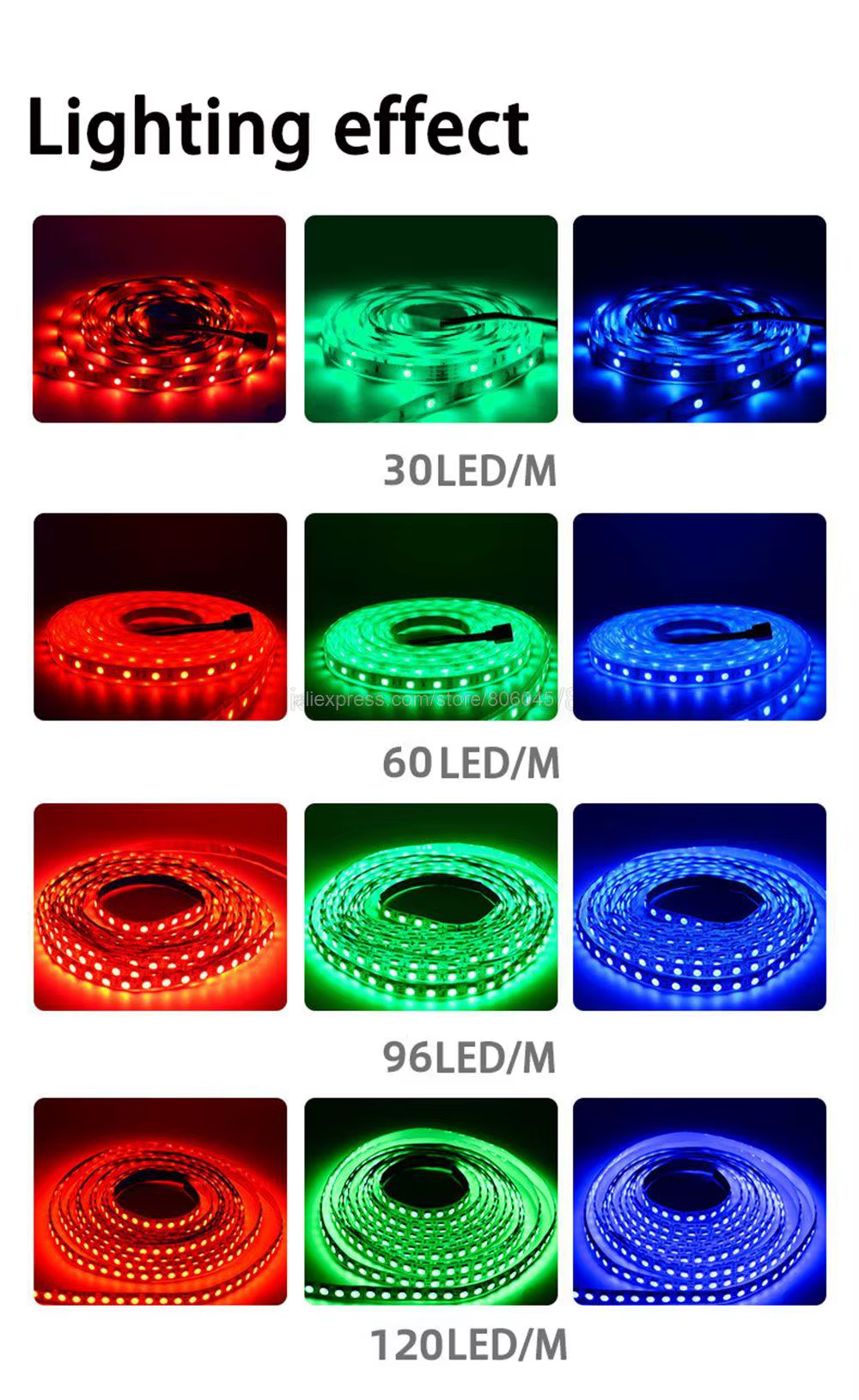 Bande lumineuse LED RGB Flexible, 5m, 12V, 24V DC, 30 diodes/m, 60 diodes/m, 96 diodes/m, 120 diodes