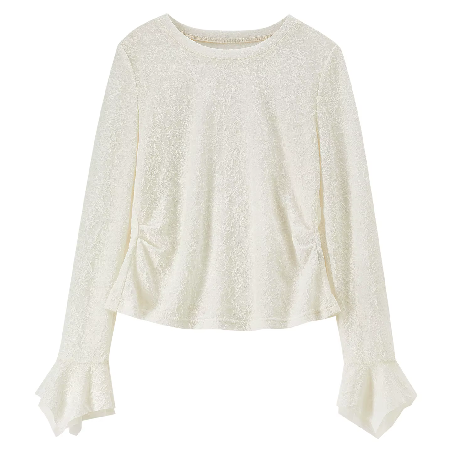 T-shirt en dentelle SENTUBILA pour femme, collection Printemps 2026, col rond, manches évasées, tran
