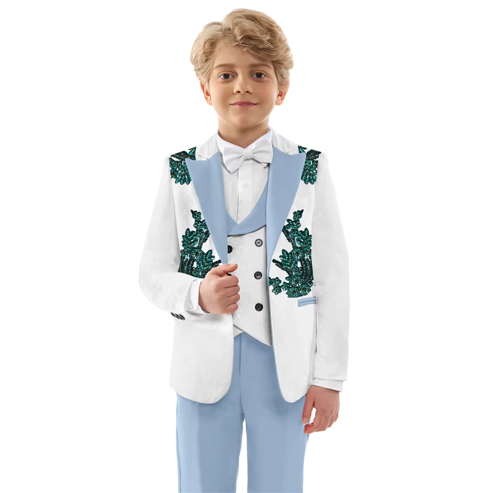 Costumes Jacquard pour garçons, 4 pièces, tenue porteur d'anneau de mariage, ensemble de costume exq
