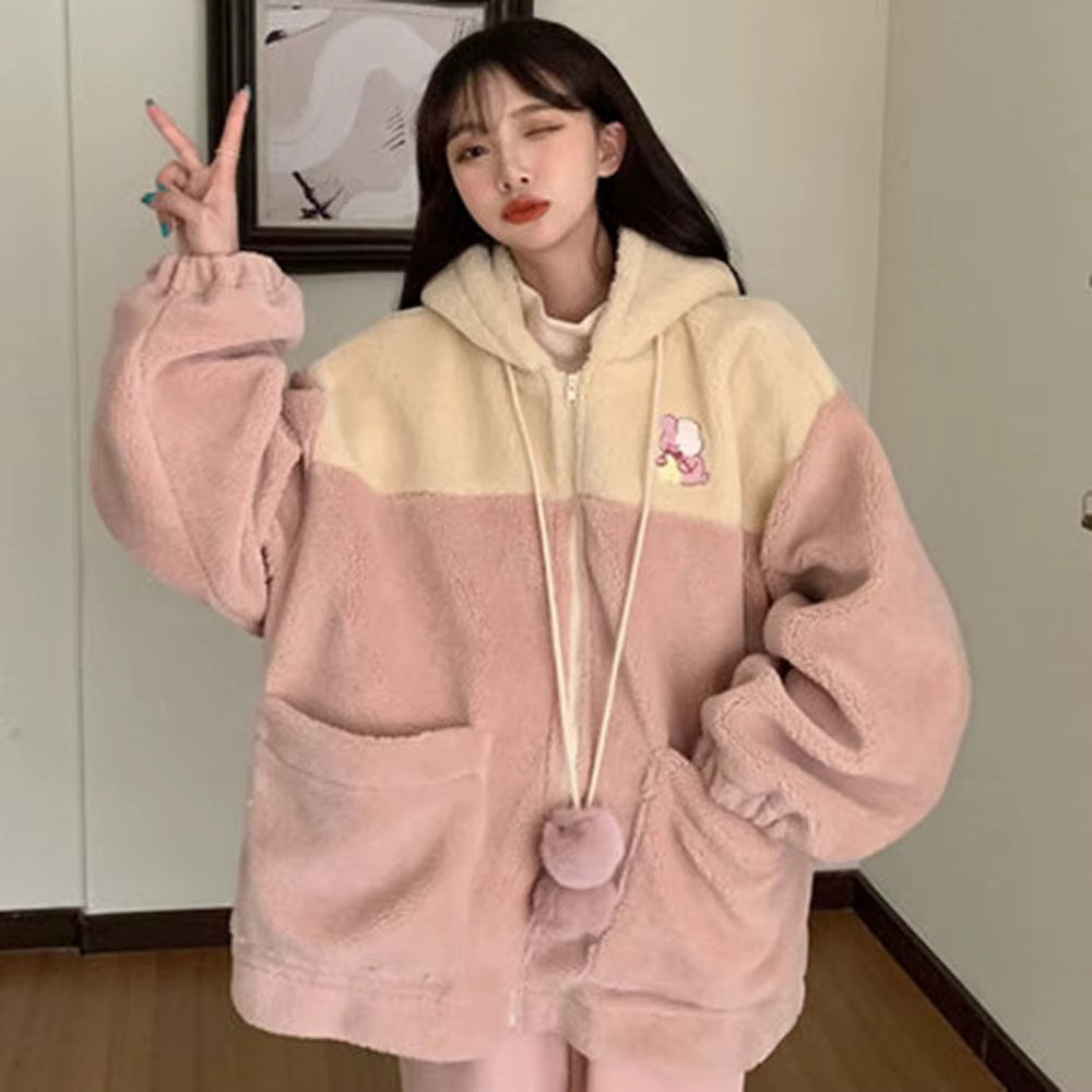Sweats à capuche College dessin animé japonais Kawaii pour femmes, sweat-shirt en peluche, veste cha
