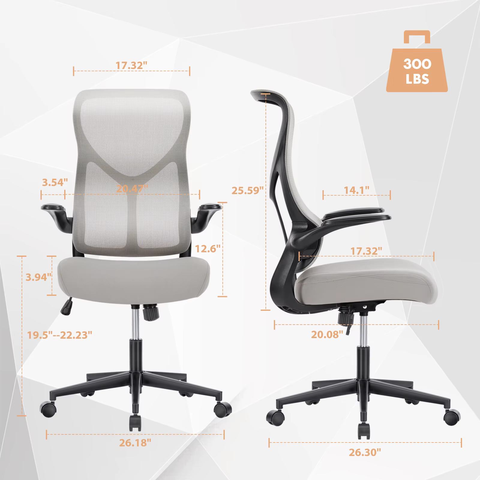 JIAN-Chaise de Bureau Ergonomique avec Support Lombaire en Maille, à Dossier Haut, pour Ordinateur, 