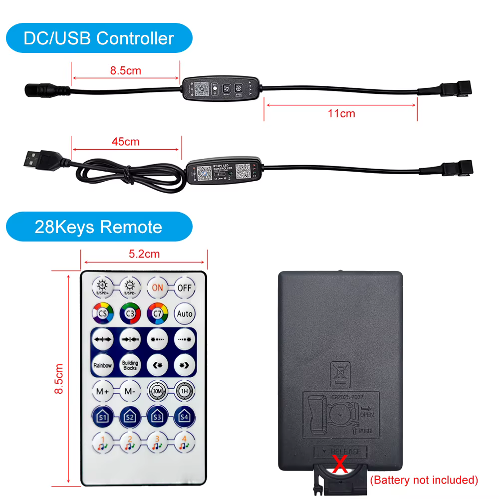 WS2811 WS2812B LED de contrôle Bluetooth musique micro intégré 28 touches télécommande adressable in
