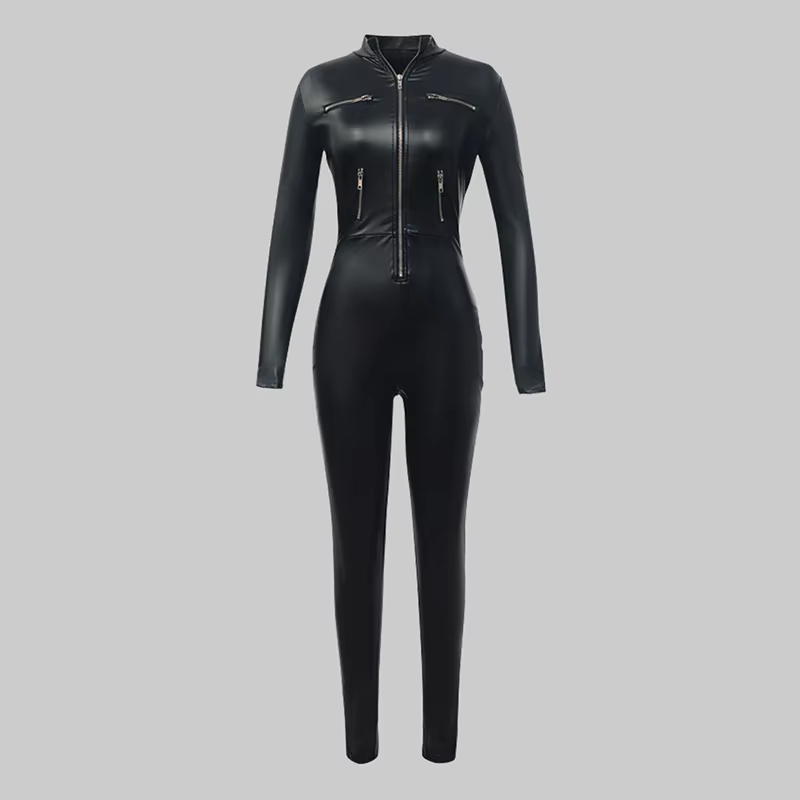 Krisnanas femmes PU cuir combinaisons femme vêtements élégant col à glissière Cool combinaison Leggi