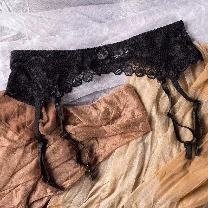 Porte-jarretelles transparents en dentelle pour femmes avec clips, boucles réglables, taille basse, 