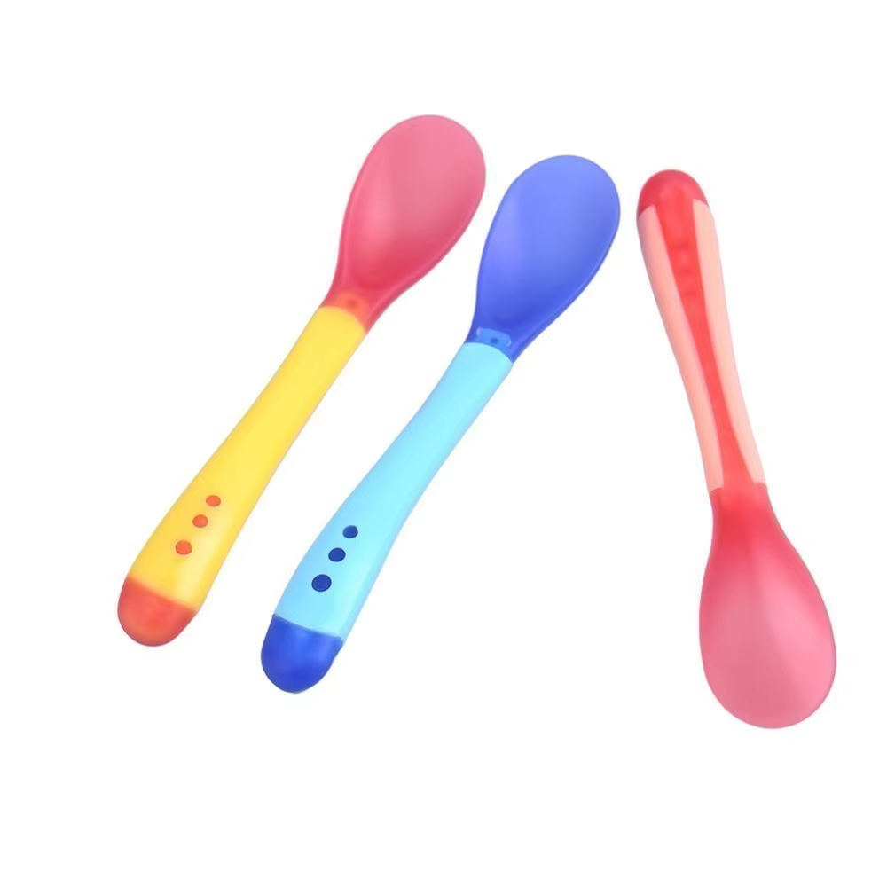 Cuillère en silicone pour enfants, 3 pièces/ensemble, détection de la température de sécurité, couve