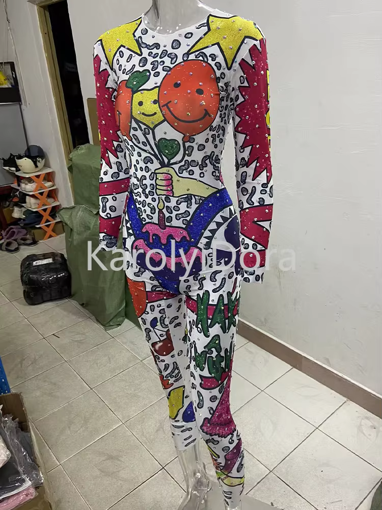 Costumes de Performance avec Strass Brillants pour Femme, Robe de brevSexy et Colorée, Dessin Animé,