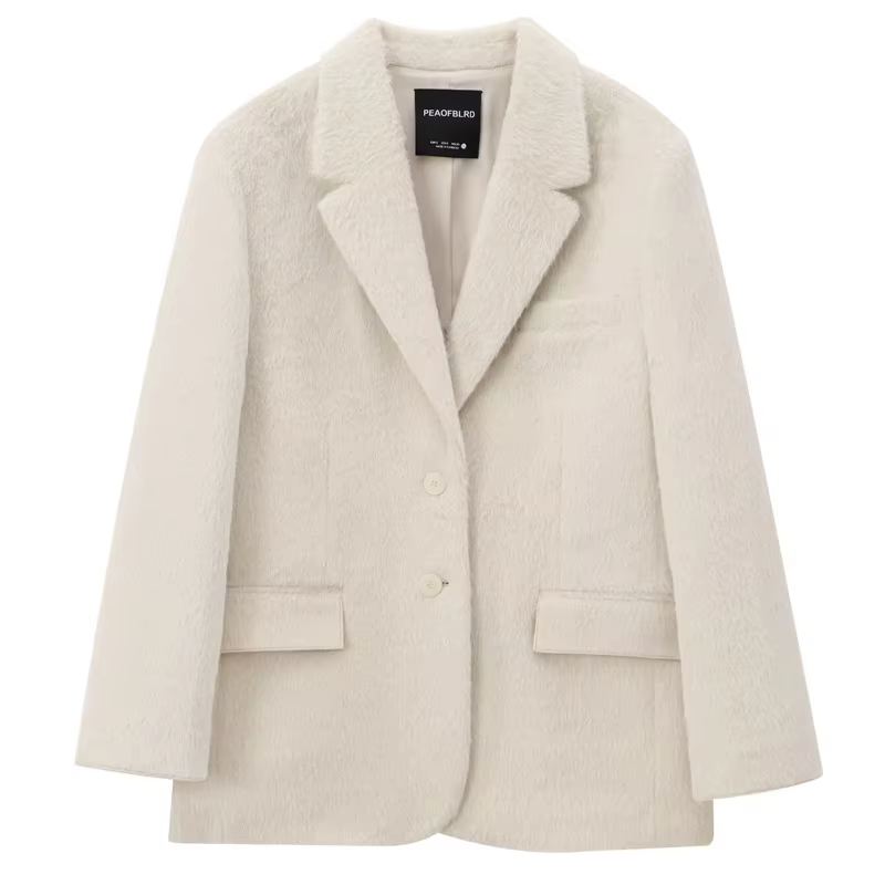 HXAO 2025 femmes Blazer fausse fourrure manteaux vêtements d'extérieur femme printemps vestes blanc 