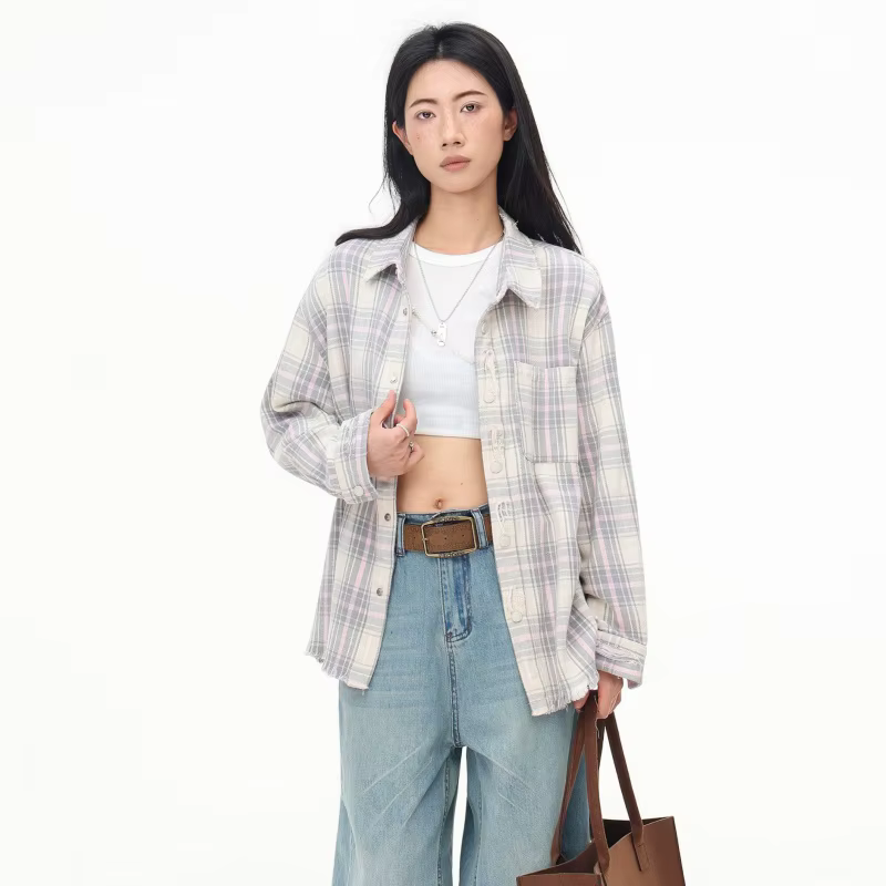 Chemisiers en coton à manches longues pour femmes, chemises à carreaux, mode de luxe, tendance, 2025