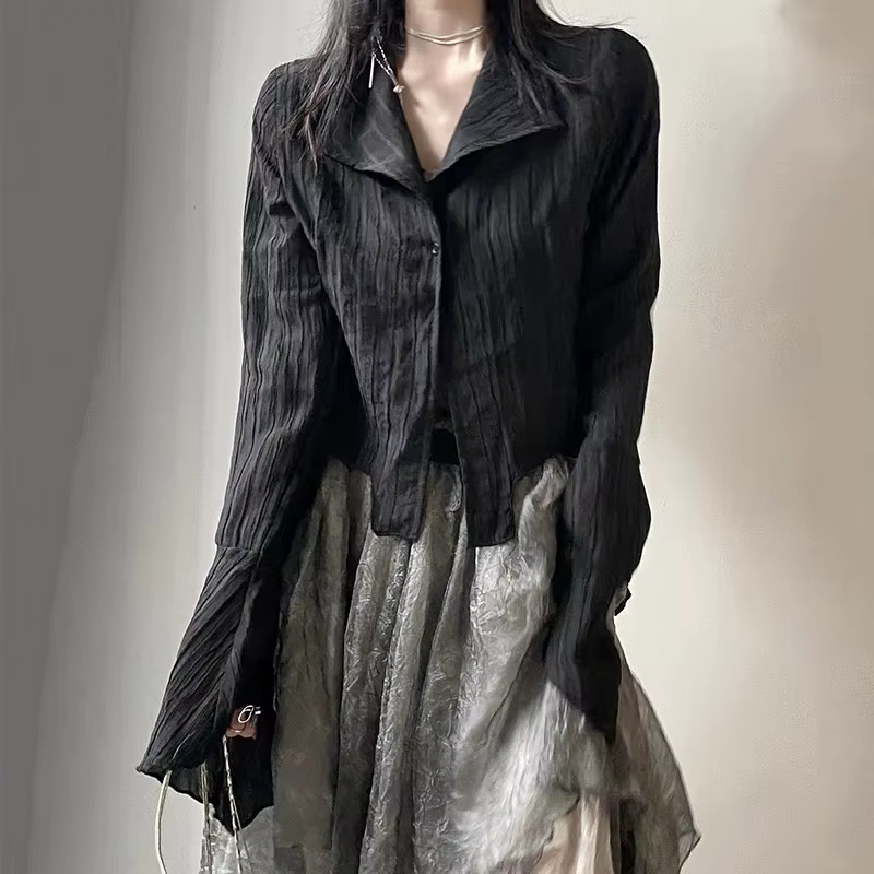 Karrram – chemise noire gothique, Style Yamamoto foncé, chemisier esthétique pour femmes, vêtements 