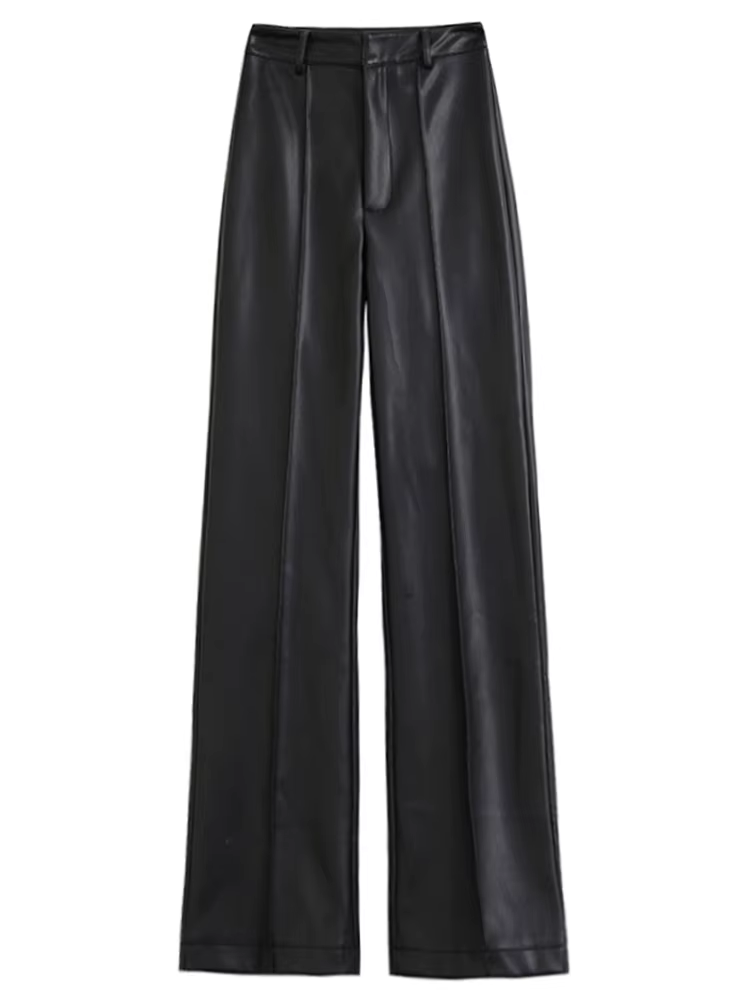 Lautaro – pantalon Long en cuir Pu souple pour femme, noir, avec fermeture éclair, taille haute, déc