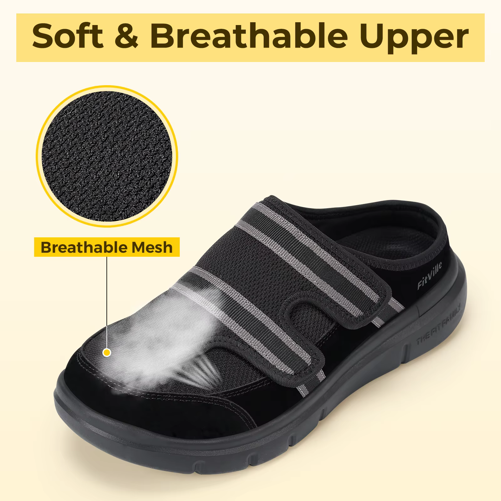 FitVille – pantoufles larges pour hommes, mules à enfiler avec sangle réglable pour pieds enflés, ch