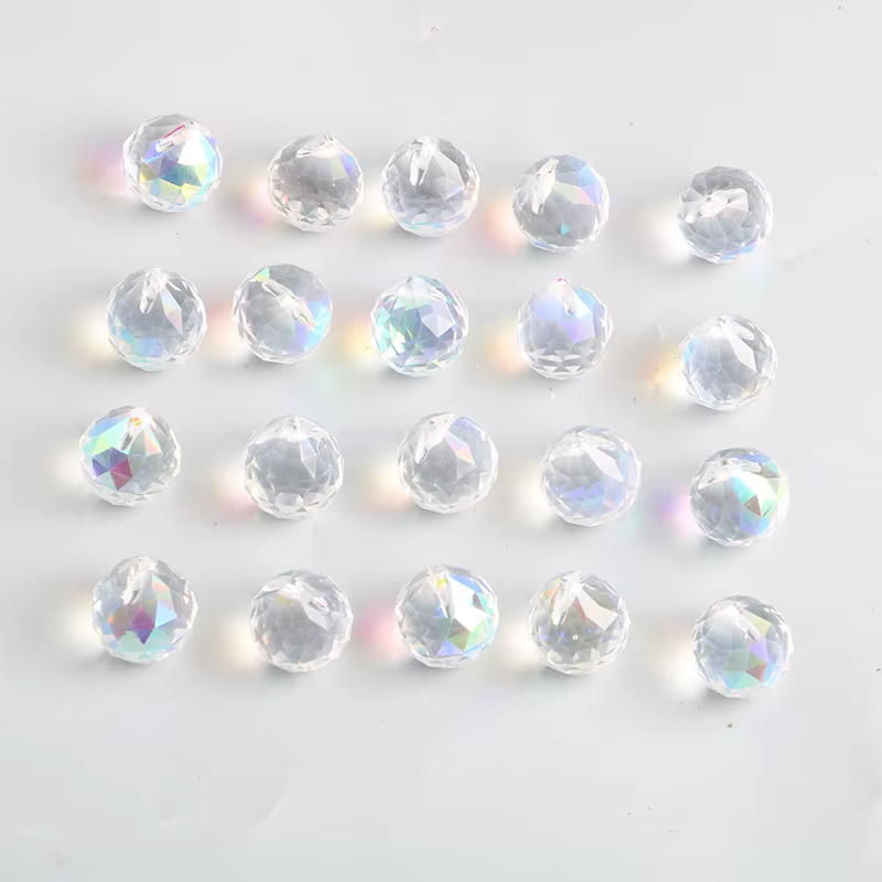 Boule de cristal à facettes transparentes, attrape-soleil en verre, prismes, lampe suspendue, pièces