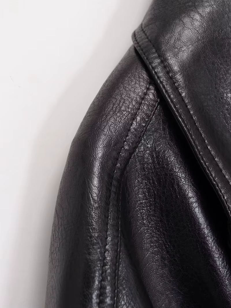 Nouvelle collection printemps 2026 ETJ pour femme - Manteau en similicuir moelleux à col montant et 