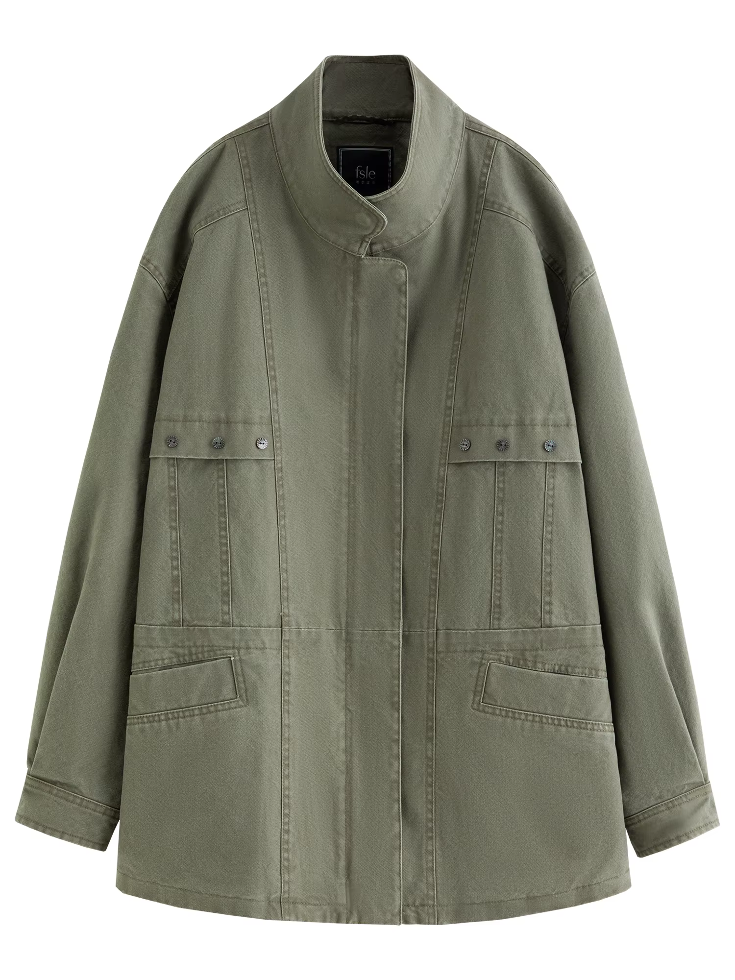 FSLE【Série Premium】Veste Courte Cargo Rétro Femme Printemps 2026 Col Montant Style Urbain Oversize