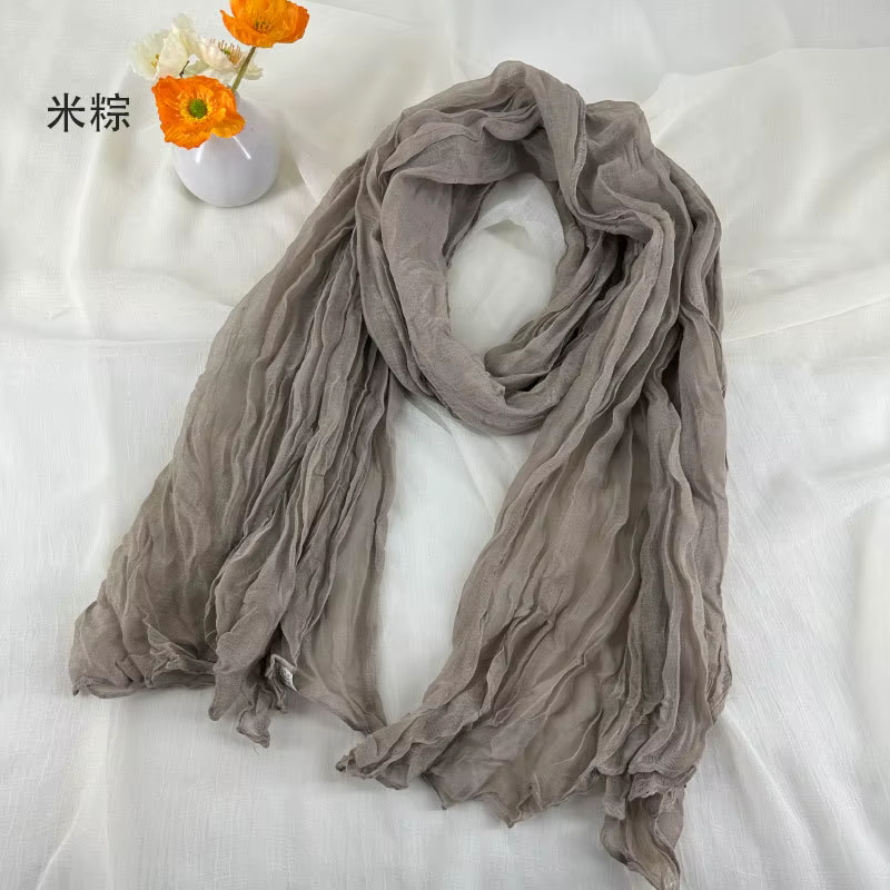 Foulards en coton et lin doux et respirant pour femmes, écharpe plissée de couleur unie, Style bohèm