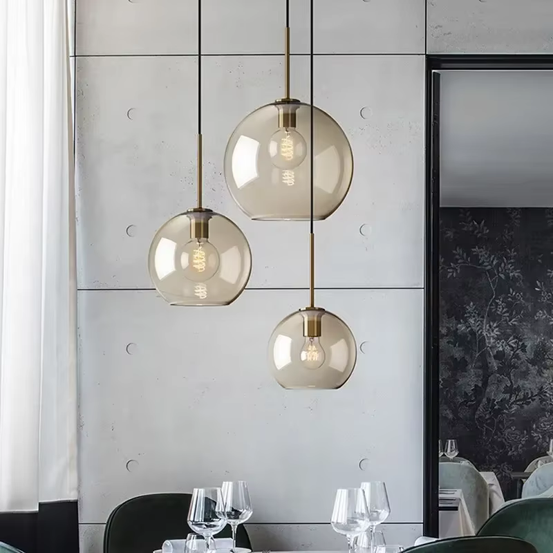 Lampe LED Suspendue en Verre au Design Nordique, 1 à 3 Têtes, Luminaire Décoratif d'Nik, Idéal pour